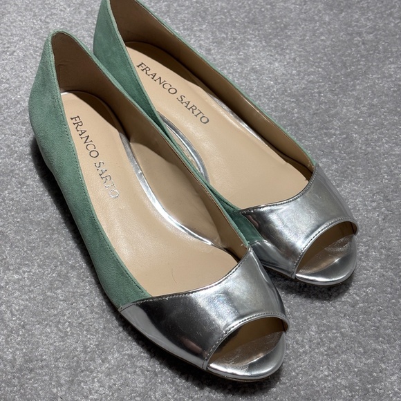 Franco Sarto mint green suede and silver peep toe ballet flats worn once - Picture 3 of 7